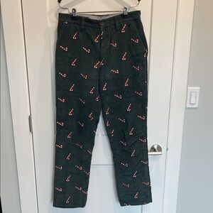 Orvis Men's Green Corduroy Pants with Candy Cane Pattern Size 32W x 33L